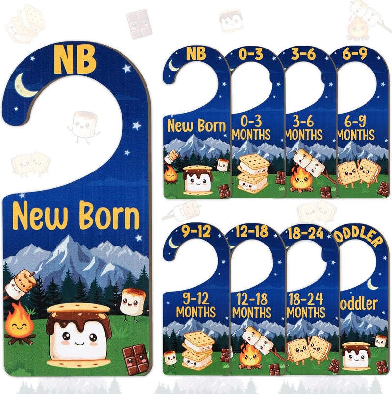 CORNER LACE Baby Closet Dividers 8PCS, S’More Themed Wooden Double-Sided Clothes Size Hanger/Organizer from Newborn to Toddler for Nursery Decor Baby Shower Birthday Gender Reveal Party Gift - Image 1